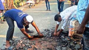 BNP Government’s Development: Crore-Taka Road Falls Apart in Less Than a Month, Concrete Crumbles at the Touch of a Hand!